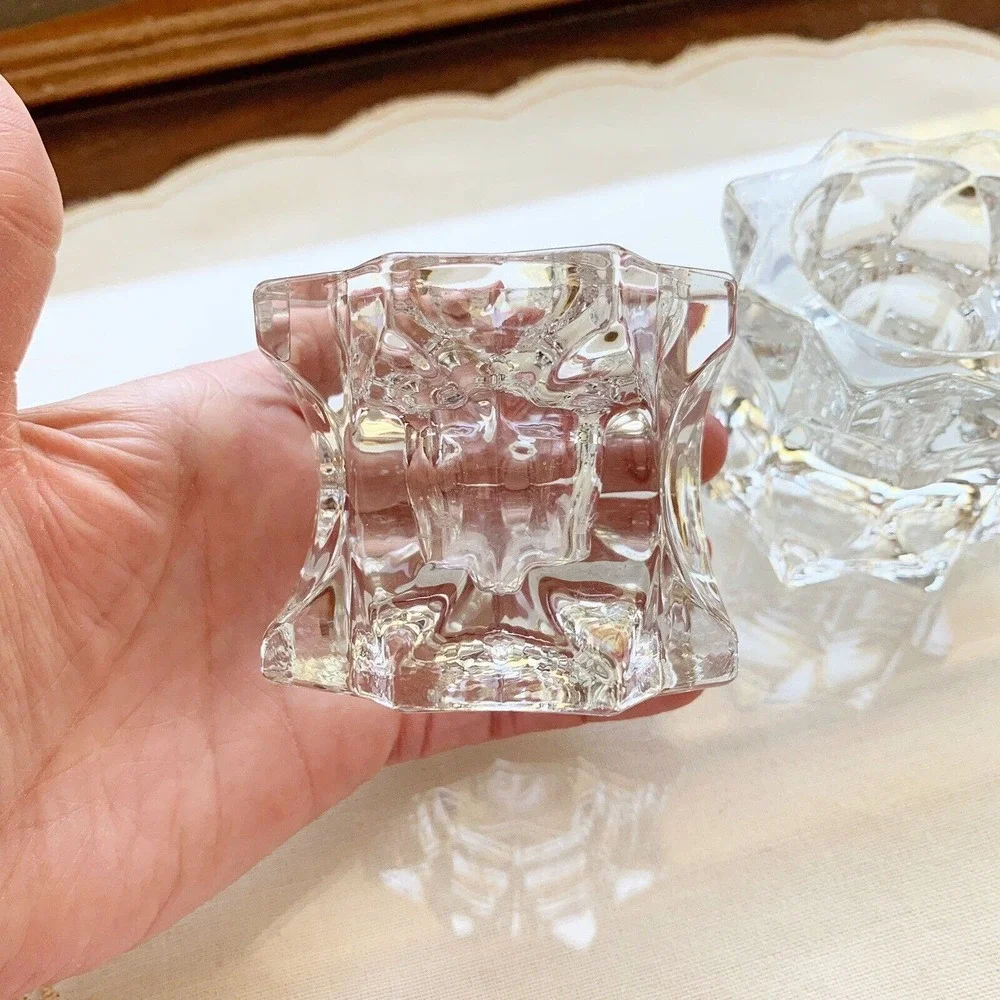 Vintage Heavy Glass Crystal‎ Star Sparkling Candleholder Taper Candle Decorative